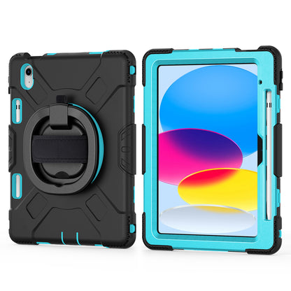 For iPad 10.9 (2022) PC+Silicone Tablet Case Shockproof Rugged Kickstand Cover with Shoulder Strap / Pencil Holder