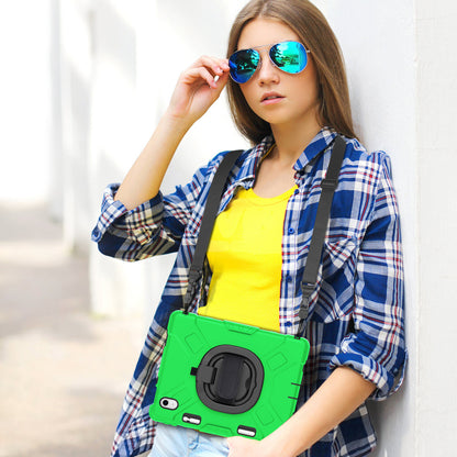 For iPad 10.9 (2022) PC+Silicone Tablet Case Shockproof Rugged Kickstand Cover with Shoulder Strap / Pencil Holder