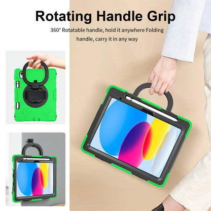 For iPad 10.9 (2022) PC+Silicone Tablet Case Shockproof Rugged Kickstand Cover with Shoulder Strap / Pencil Holder