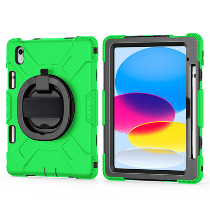 For iPad 10.9 (2022) PC+Silicone Tablet Case Shockproof Rugged Kickstand Cover with Shoulder Strap / Pencil Holder