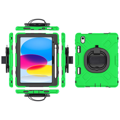 For iPad 10.9 (2022) PC+Silicone Tablet Case Shockproof Rugged Kickstand Cover with Shoulder Strap / Pencil Holder