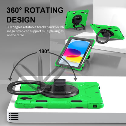 For iPad 10.9 (2022) PC+Silicone Tablet Case Shockproof Rugged Kickstand Cover with Shoulder Strap / Pencil Holder