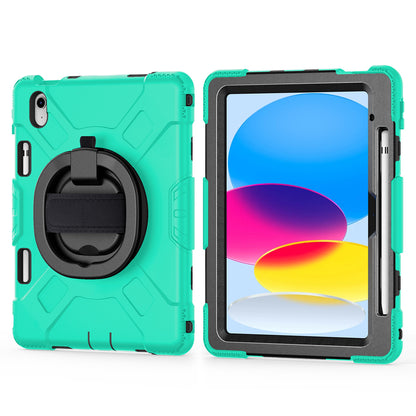 For iPad 10.9 (2022) PC+Silicone Tablet Case Shockproof Rugged Kickstand Cover with Shoulder Strap / Pencil Holder