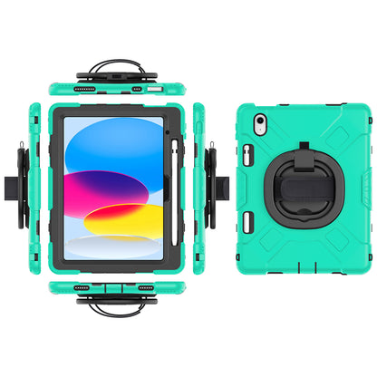 For iPad 10.9 (2022) PC+Silicone Tablet Case Shockproof Rugged Kickstand Cover with Shoulder Strap / Pencil Holder