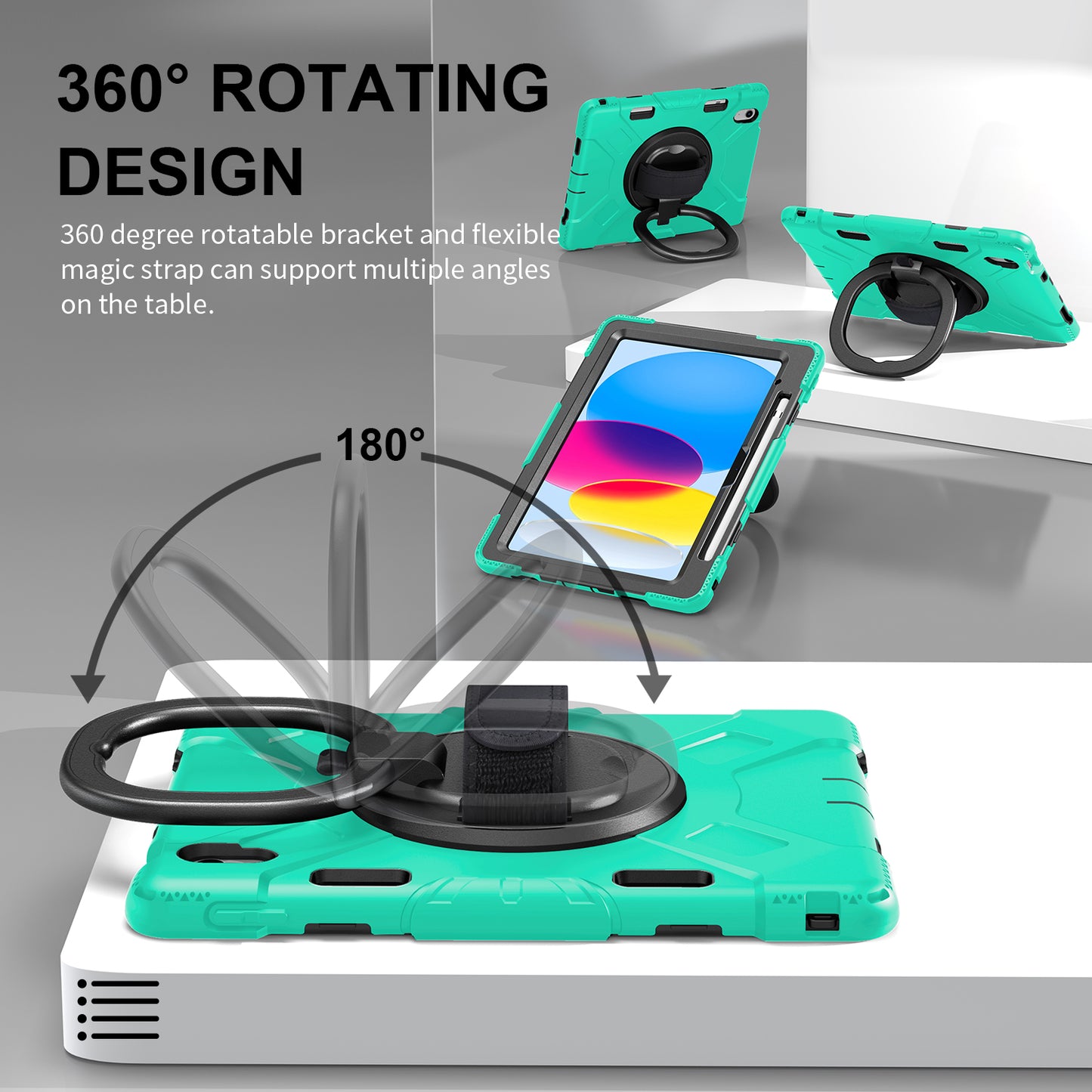 For iPad 10.9 (2022) PC+Silicone Tablet Case Shockproof Rugged Kickstand Cover with Shoulder Strap / Pencil Holder