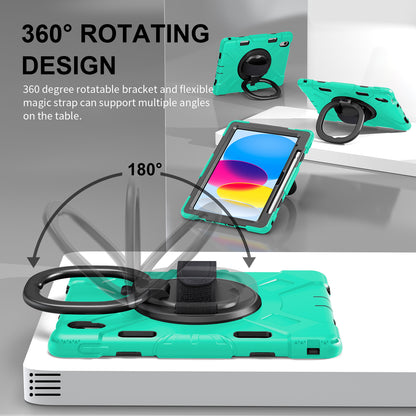 For iPad 10.9 (2022) PC+Silicone Tablet Case Shockproof Rugged Kickstand Cover with Shoulder Strap / Pencil Holder
