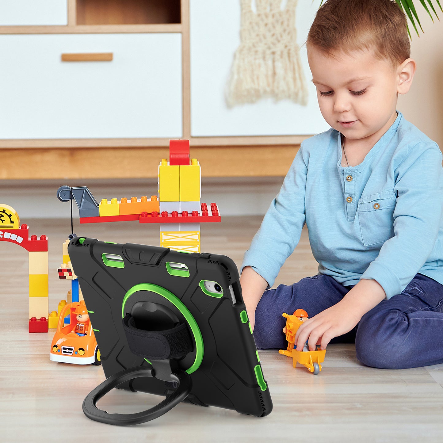 For iPad 10.9 (2022) PC+Silicone Tablet Case Shockproof Rugged Kickstand Cover with Shoulder Strap / Pencil Holder