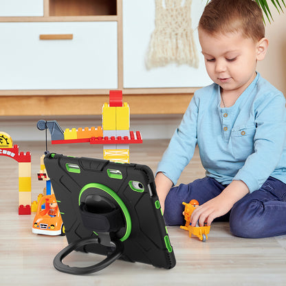 For iPad 10.9 (2022) PC+Silicone Tablet Case Shockproof Rugged Kickstand Cover with Shoulder Strap / Pencil Holder