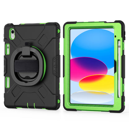 For iPad 10.9 (2022) PC+Silicone Tablet Case Shockproof Rugged Kickstand Cover with Shoulder Strap / Pencil Holder