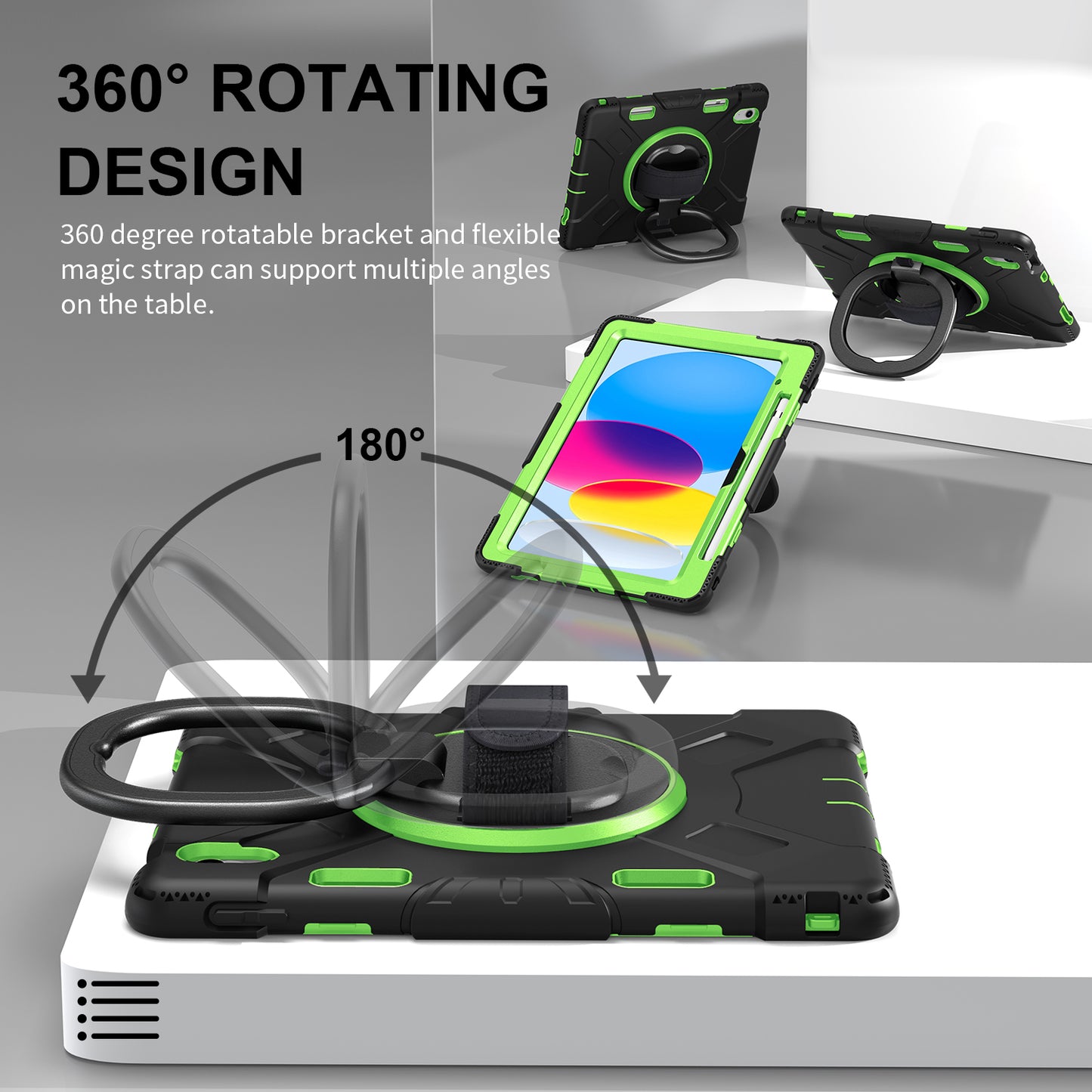 For iPad 10.9 (2022) PC+Silicone Tablet Case Shockproof Rugged Kickstand Cover with Shoulder Strap / Pencil Holder