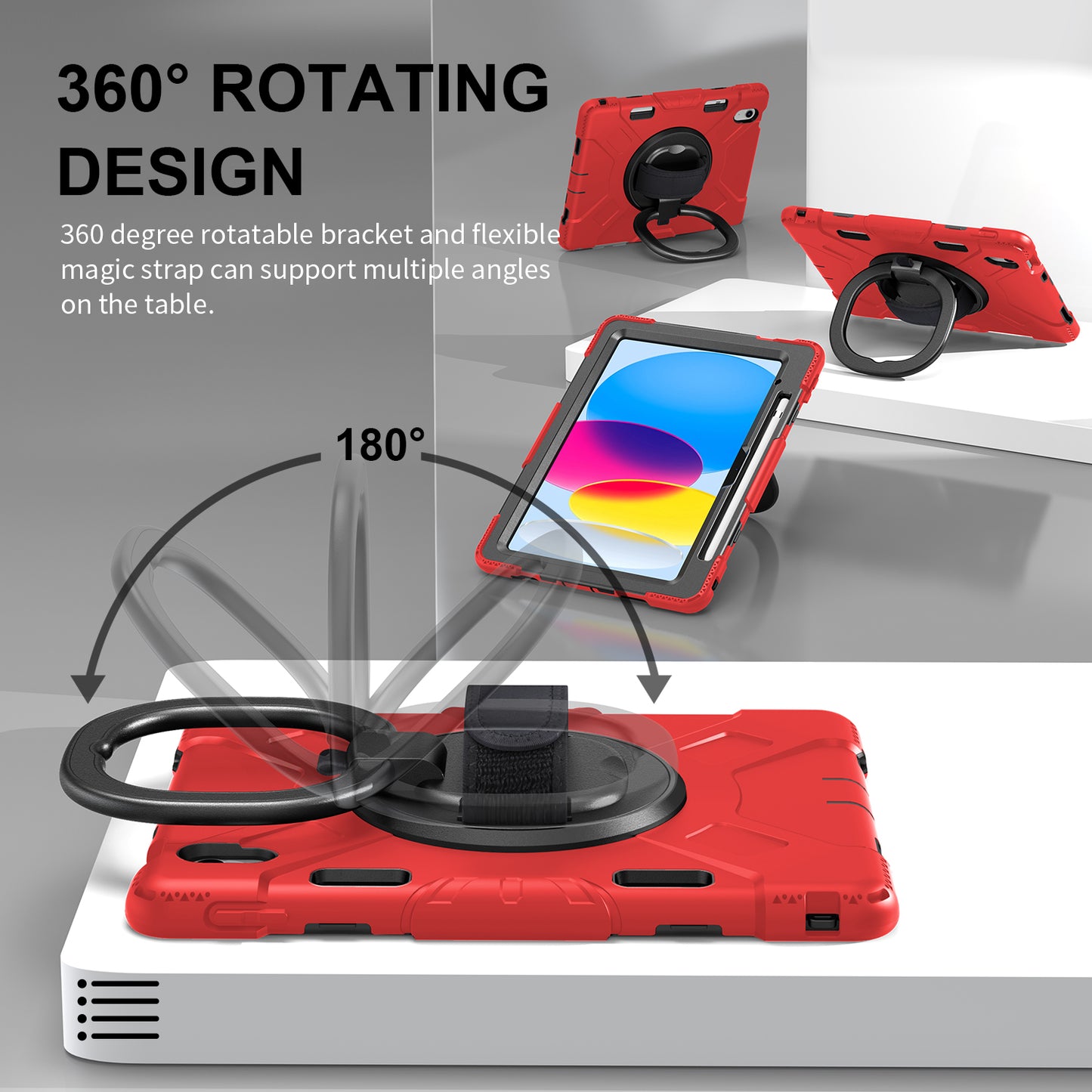 For iPad 10.9 (2022) PC+Silicone Tablet Case Shockproof Rugged Kickstand Cover with Shoulder Strap / Pencil Holder