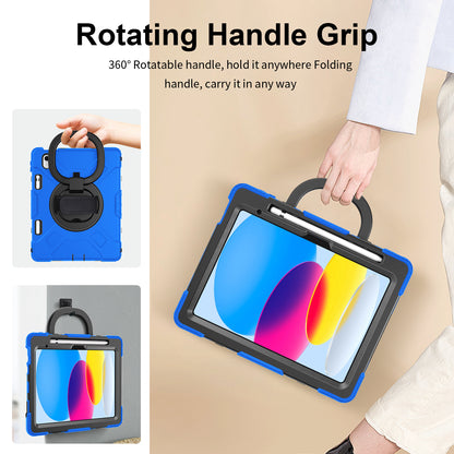 For iPad 10.9 (2022) PC+Silicone Tablet Case Shockproof Rugged Kickstand Cover with Shoulder Strap / Pencil Holder