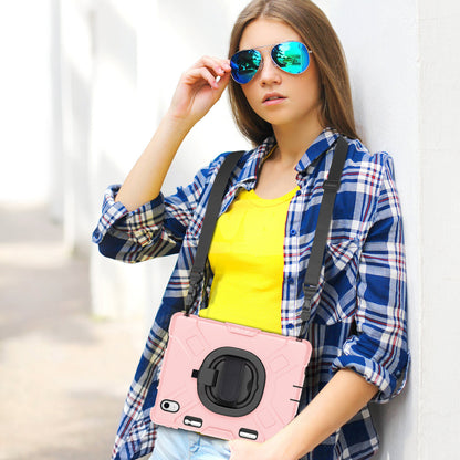 For iPad 10.9 (2022) PC+Silicone Tablet Case Shockproof Rugged Kickstand Cover with Shoulder Strap / Pencil Holder