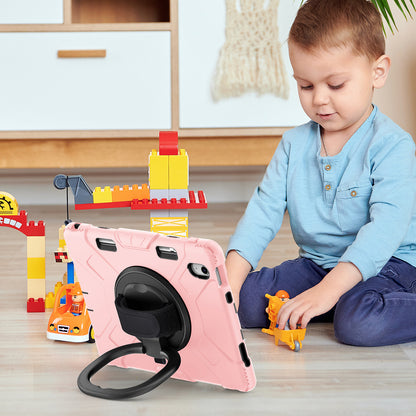 For iPad 10.9 (2022) PC+Silicone Tablet Case Shockproof Rugged Kickstand Cover with Shoulder Strap / Pencil Holder
