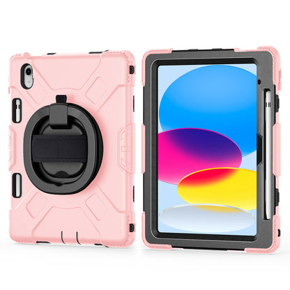 For iPad 10.9 (2022) PC+Silicone Tablet Case Shockproof Rugged Kickstand Cover with Shoulder Strap / Pencil Holder