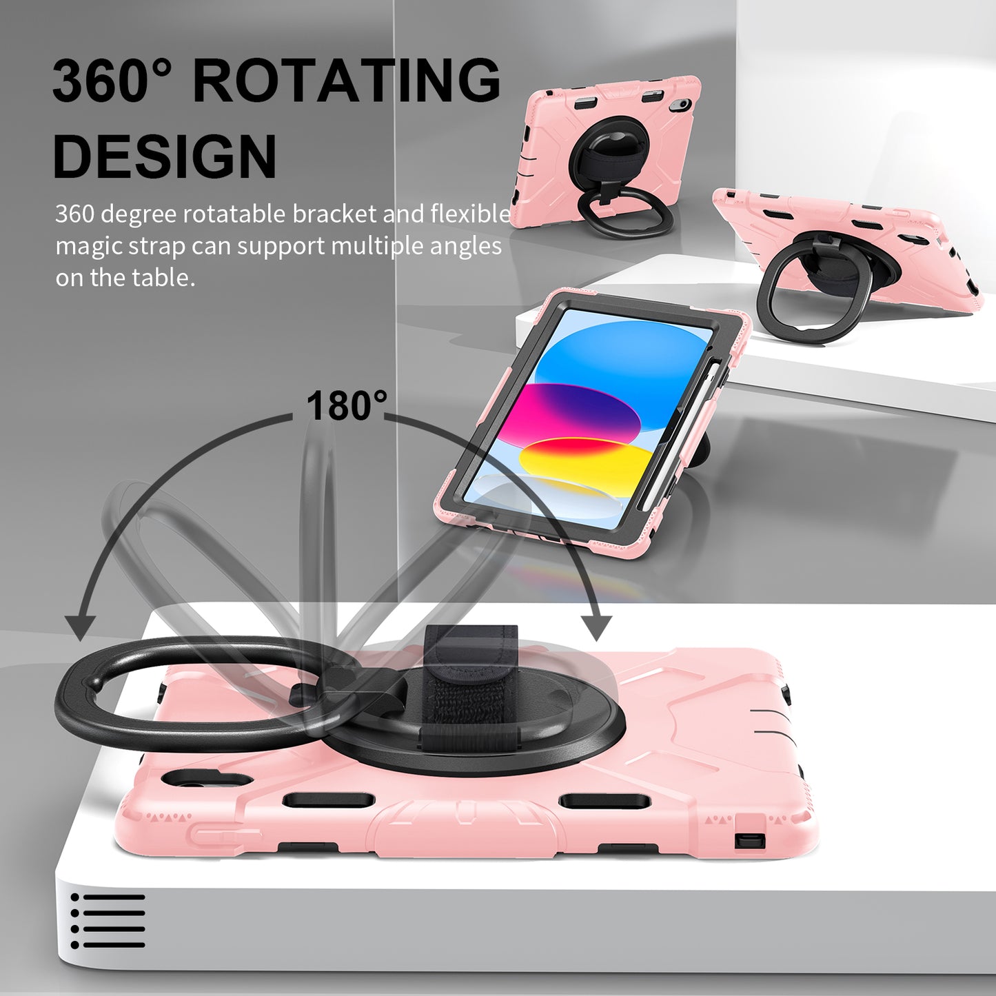 For iPad 10.9 (2022) PC+Silicone Tablet Case Shockproof Rugged Kickstand Cover with Shoulder Strap / Pencil Holder