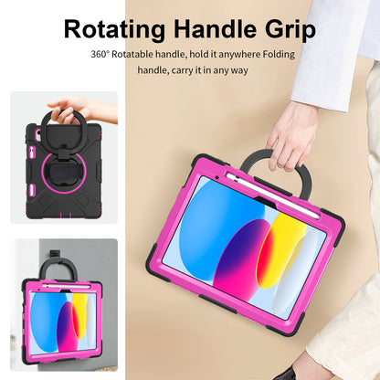 For iPad 10.9 (2022) PC+Silicone Tablet Case Shockproof Rugged Kickstand Cover with Shoulder Strap / Pencil Holder