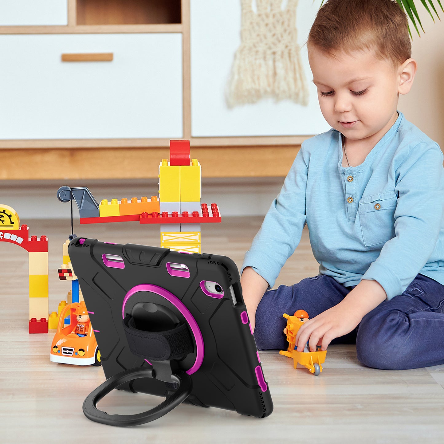 For iPad 10.9 (2022) PC+Silicone Tablet Case Shockproof Rugged Kickstand Cover with Shoulder Strap / Pencil Holder