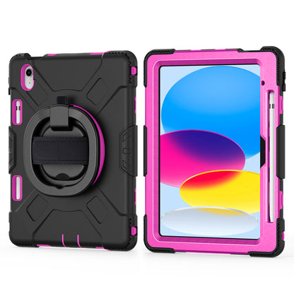 For iPad 10.9 (2022) PC+Silicone Tablet Case Shockproof Rugged Kickstand Cover with Shoulder Strap / Pencil Holder