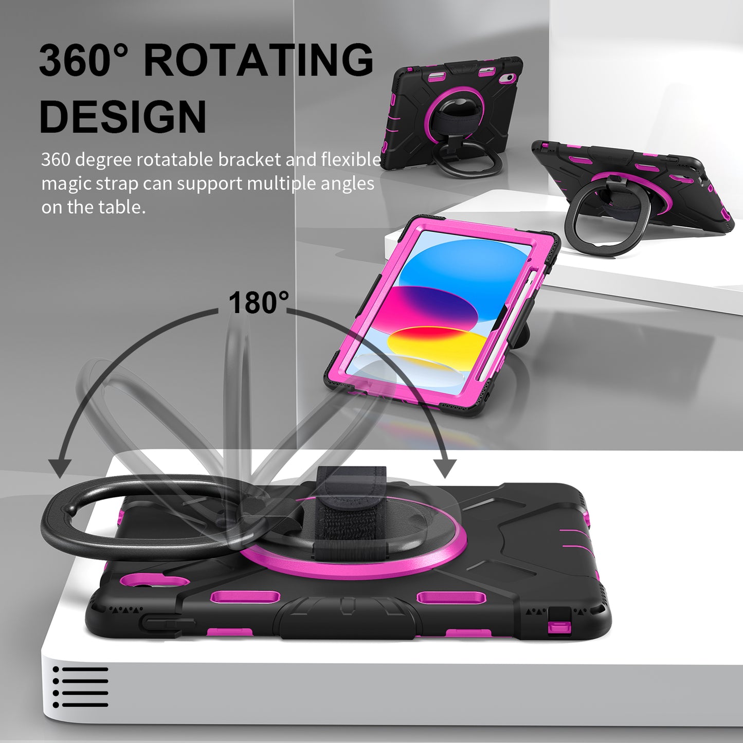 For iPad 10.9 (2022) PC+Silicone Tablet Case Shockproof Rugged Kickstand Cover with Shoulder Strap / Pencil Holder