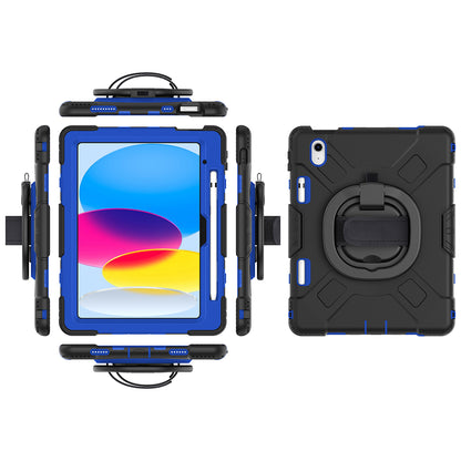 For iPad 10.9 (2022) PC+Silicone Tablet Case Shockproof Rugged Kickstand Cover with Shoulder Strap / Pencil Holder
