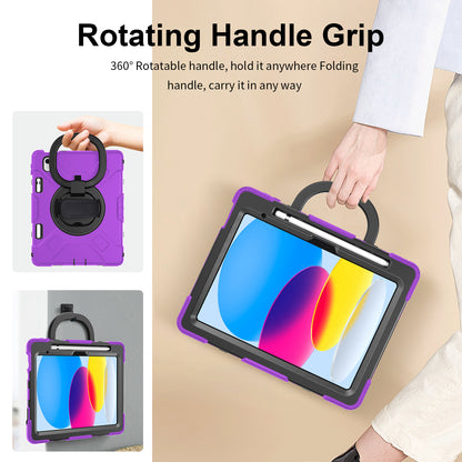 For iPad 10.9 (2022) PC+Silicone Tablet Case Shockproof Rugged Kickstand Cover with Shoulder Strap / Pencil Holder