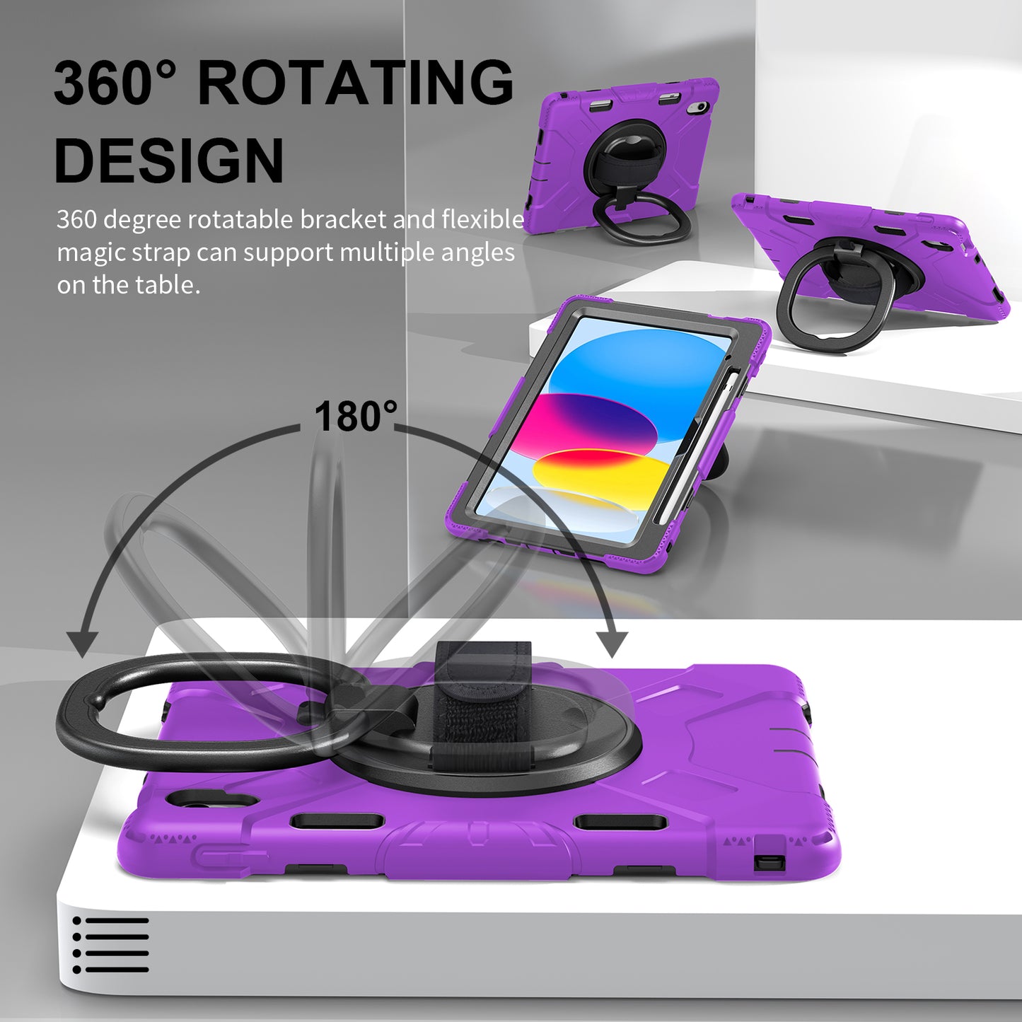 For iPad 10.9 (2022) PC+Silicone Tablet Case Shockproof Rugged Kickstand Cover with Shoulder Strap / Pencil Holder