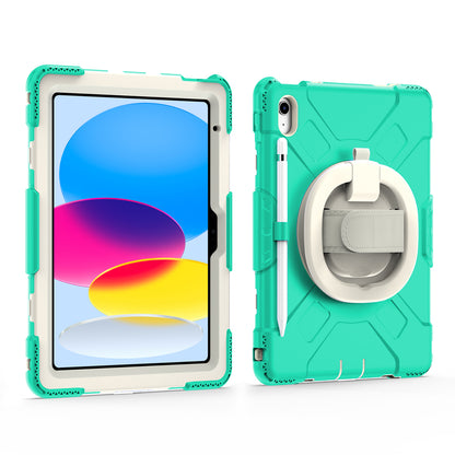 For iPad 10.9 (2022) Hand Strap Kickstand Tablet Case PC+Silicone Dual Layer Protective Cover with Shoulder Strap