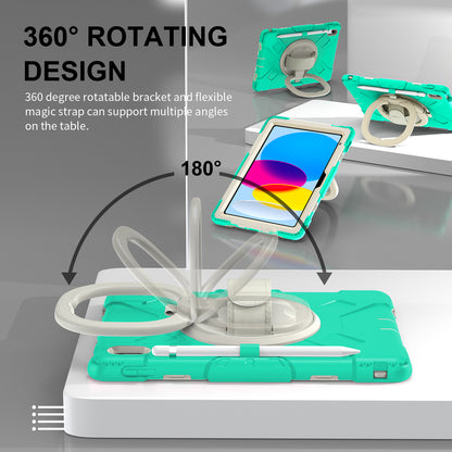 For iPad 10.9 (2022) Hand Strap Kickstand Tablet Case PC+Silicone Dual Layer Protective Cover with Shoulder Strap