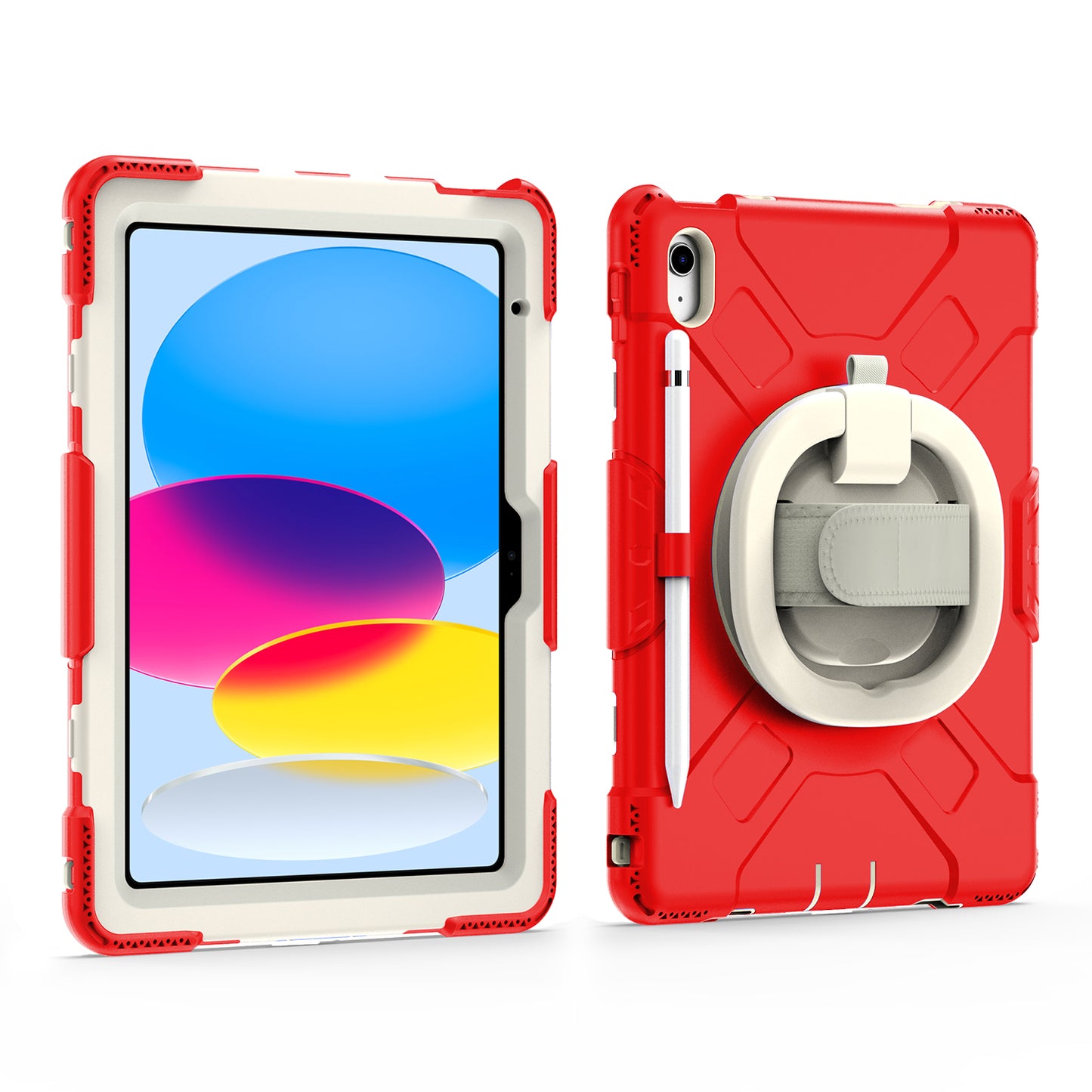 For iPad 10.9 (2022) Hand Strap Kickstand Tablet Case PC+Silicone Dual Layer Protective Cover with Shoulder Strap