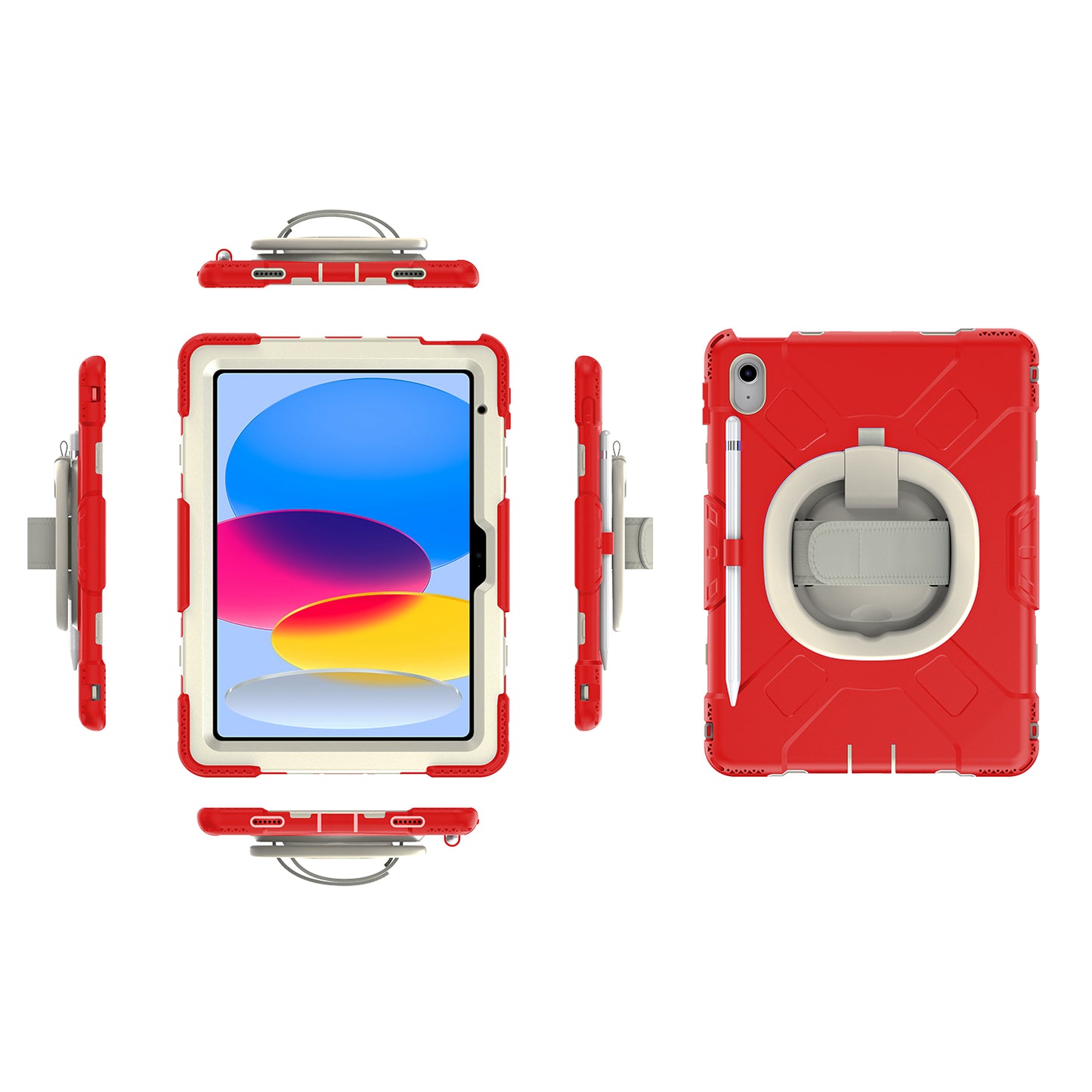 For iPad 10.9 (2022) Hand Strap Kickstand Tablet Case PC+Silicone Dual Layer Protective Cover with Shoulder Strap