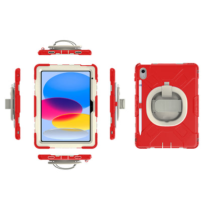 For iPad 10.9 (2022) Hand Strap Kickstand Tablet Case PC+Silicone Dual Layer Protective Cover with Shoulder Strap