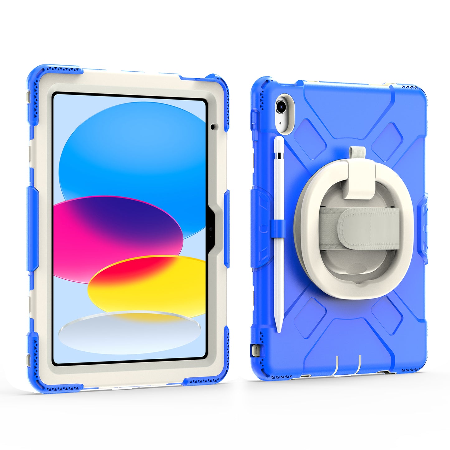 For iPad 10.9 (2022) Hand Strap Kickstand Tablet Case PC+Silicone Dual Layer Protective Cover with Shoulder Strap