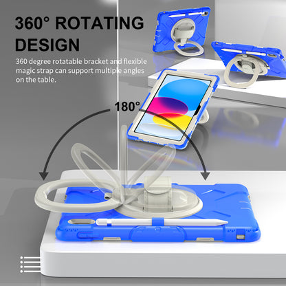 For iPad 10.9 (2022) Hand Strap Kickstand Tablet Case PC+Silicone Dual Layer Protective Cover with Shoulder Strap