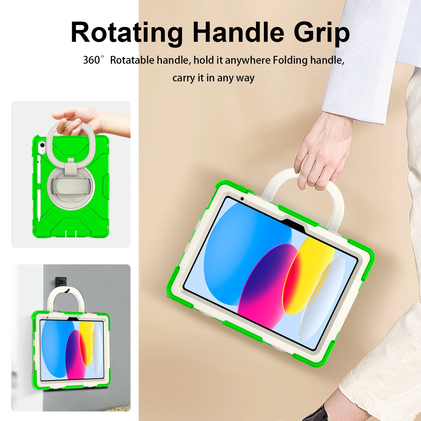 For iPad 10.9 (2022) Hand Strap Kickstand Tablet Case PC+Silicone Dual Layer Protective Cover with Shoulder Strap