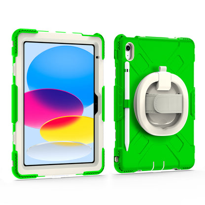 For iPad 10.9 (2022) Hand Strap Kickstand Tablet Case PC+Silicone Dual Layer Protective Cover with Shoulder Strap