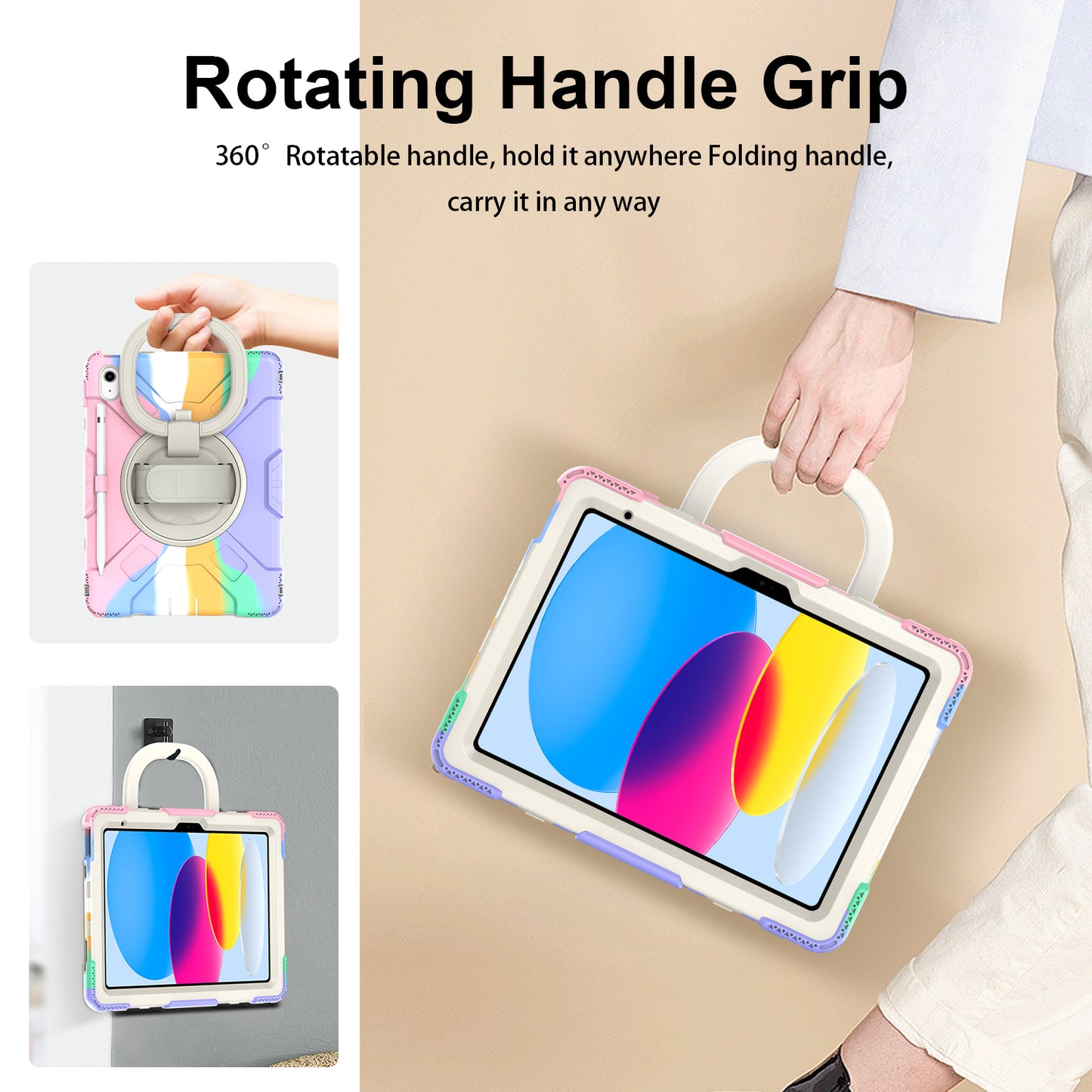 For iPad 10.9 (2022) Hand Strap Kickstand Tablet Case PC+Silicone Dual Layer Protective Cover with Shoulder Strap