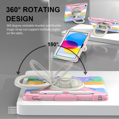 For iPad 10.9 (2022) Hand Strap Kickstand Tablet Case PC+Silicone Dual Layer Protective Cover with Shoulder Strap