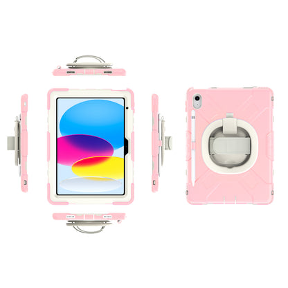 For iPad 10.9 (2022) Hand Strap Kickstand Tablet Case PC+Silicone Dual Layer Protective Cover with Shoulder Strap