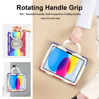 For iPad 10.9 (2022) Hand Strap Kickstand Tablet Case PC+Silicone Dual Layer Protective Cover with Shoulder Strap