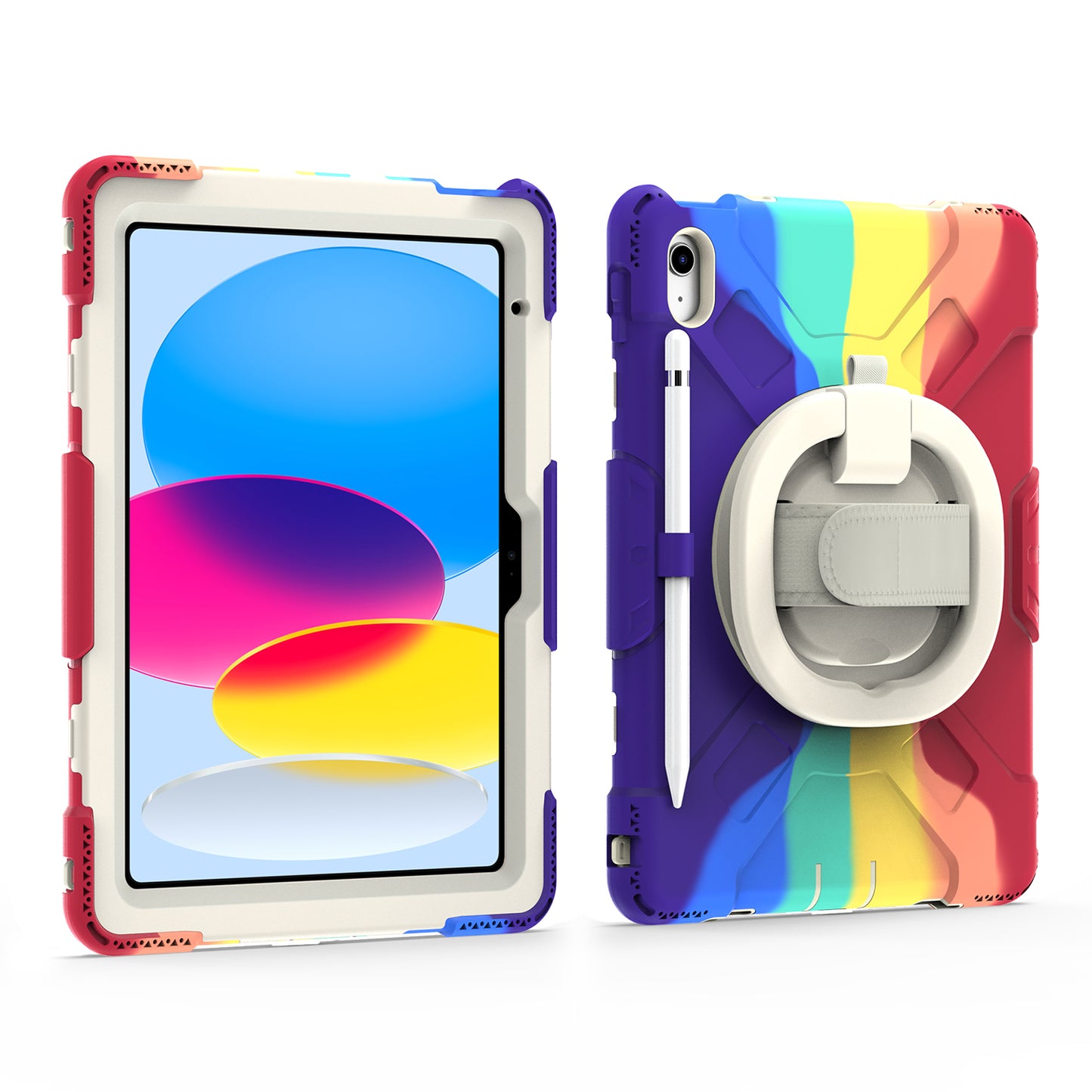 For iPad 10.9 (2022) Hand Strap Kickstand Tablet Case PC+Silicone Dual Layer Protective Cover with Shoulder Strap