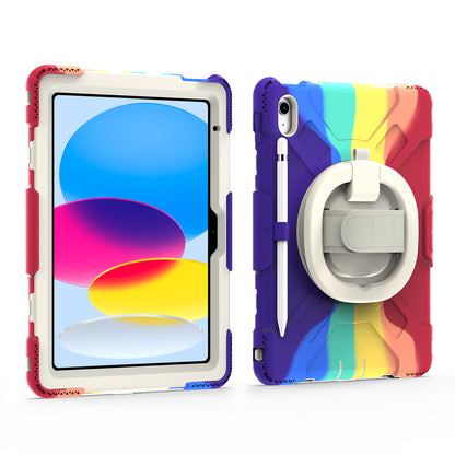 For iPad 10.9 (2022) Hand Strap Kickstand Tablet Case PC+Silicone Dual Layer Protective Cover with Shoulder Strap