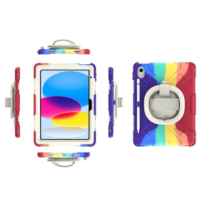 For iPad 10.9 (2022) Hand Strap Kickstand Tablet Case PC+Silicone Dual Layer Protective Cover with Shoulder Strap