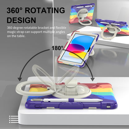 For iPad 10.9 (2022) Hand Strap Kickstand Tablet Case PC+Silicone Dual Layer Protective Cover with Shoulder Strap