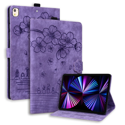 For iPad 10.2 (2021) / (2019) / (2020) / iPad Air 10.5 inch (2019) / iPad Pro 10.5-inch (2017) Leather Cover Flower Cat Imprinted Tablet Case