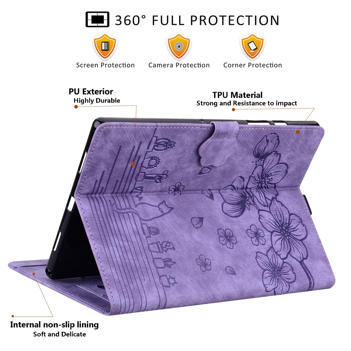 For iPad 10.2 (2021) / (2019) / (2020) / iPad Air 10.5 inch (2019) / iPad Pro 10.5-inch (2017) Leather Cover Flower Cat Imprinted Tablet Case