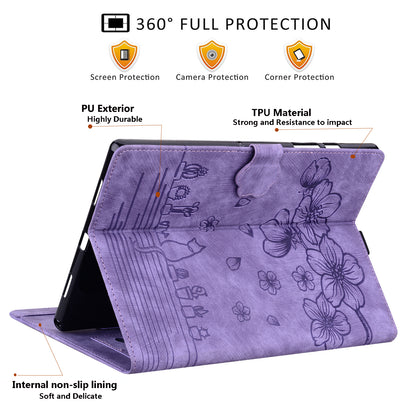 For iPad 10.2 (2021) / (2019) / (2020) / iPad Air 10.5 inch (2019) / iPad Pro 10.5-inch (2017) Leather Cover Flower Cat Imprinted Tablet Case