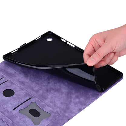 For iPad 10.2 (2021) / (2019) / (2020) / iPad Air 10.5 inch (2019) / iPad Pro 10.5-inch (2017) Leather Cover Flower Cat Imprinted Tablet Case