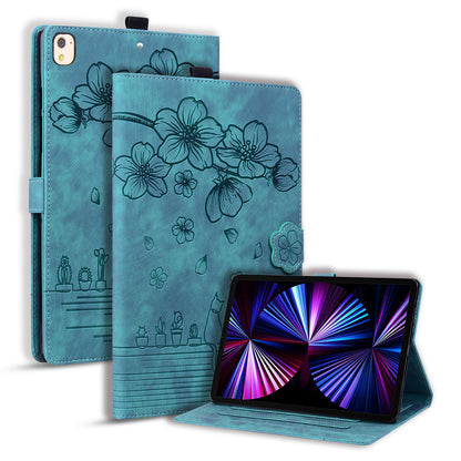 For iPad 10.2 (2021) / (2019) / (2020) / iPad Air 10.5 inch (2019) / iPad Pro 10.5-inch (2017) Leather Cover Flower Cat Imprinted Tablet Case