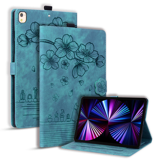 For iPad 10.2 (2021) / (2019) / (2020) / iPad Air 10.5 inch (2019) / iPad Pro 10.5-inch (2017) Leather Cover Flower Cat Imprinted Tablet Case